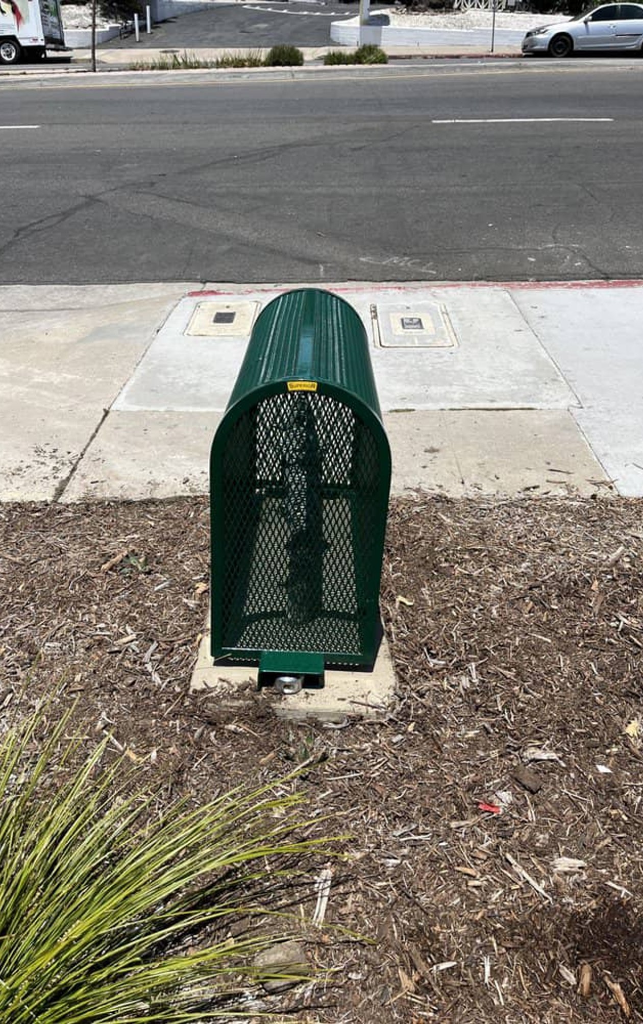 Outdoor backflow device covered with green enclosure